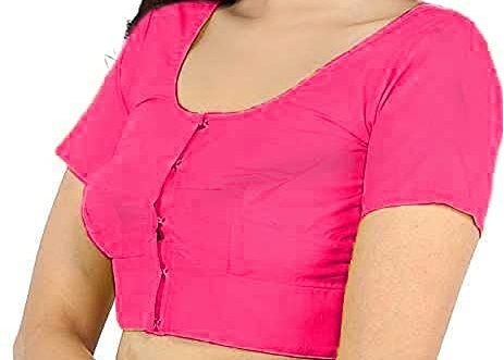 BLOUSE (REGULAR) - Round Neck Pure Cotton Readymade Women Blouse -Brink Pink Colour