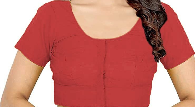 BLOUSE (REGULAR) - Round Neck Pure Cotton Readymade Women Blouse - Chestnut Colour