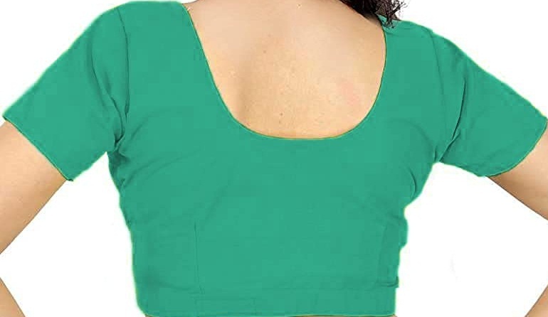 BLOUSE (REGULAR) - Round Neck Pure Cotton Readymade Women Blouse - Dark Green Colour