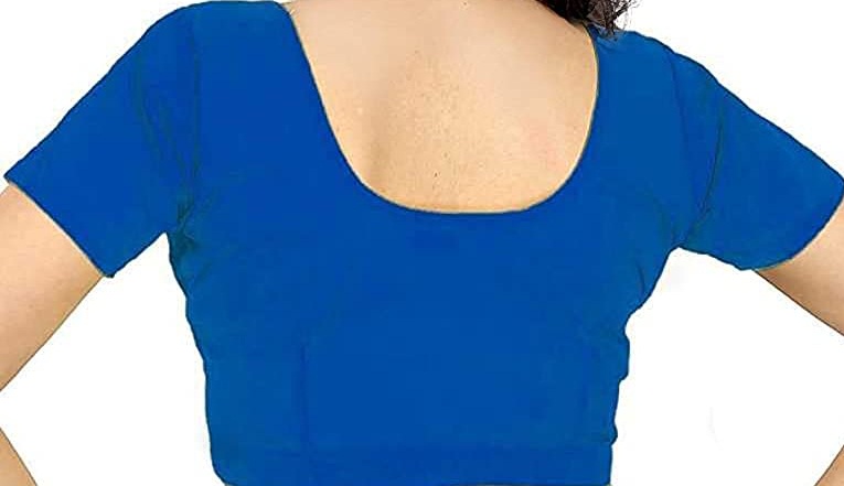 BLOUSE (REGULAR) - Round Neck Pure Cotton Readymade Women Blouse - Blue Colour