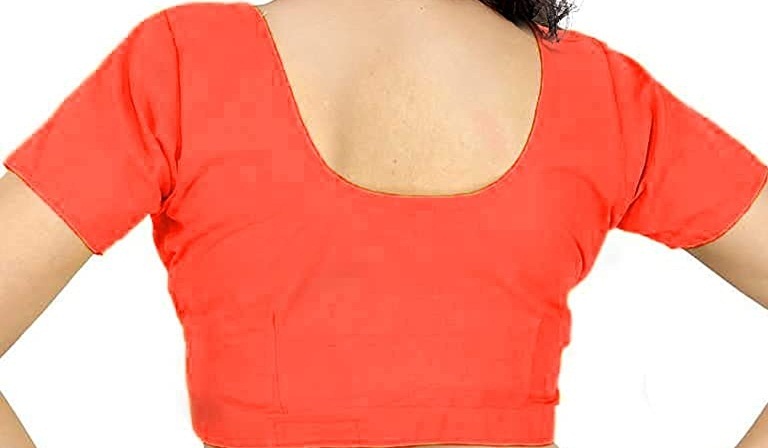 BLOUSE (REGULAR) - Round Neck Pure Cotton Readymade Women Blouse - Orange Colour