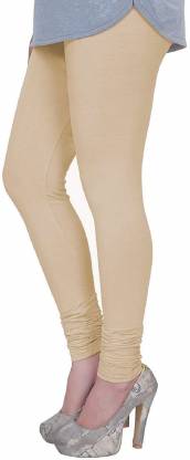 Leggings -  Women's Cotton Churidar  Leggings - BEIGE SOLID COLOUR
