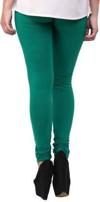 Leggings -  Women's Cotton Churidar  Leggings - RAMA GREEN COLOUR