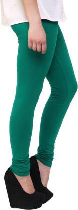 Leggings -  Women's Cotton Churidar  Leggings - RAMA GREEN COLOUR